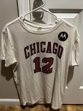 Motorola White Tee with Red Chicago Graphic and Number 12